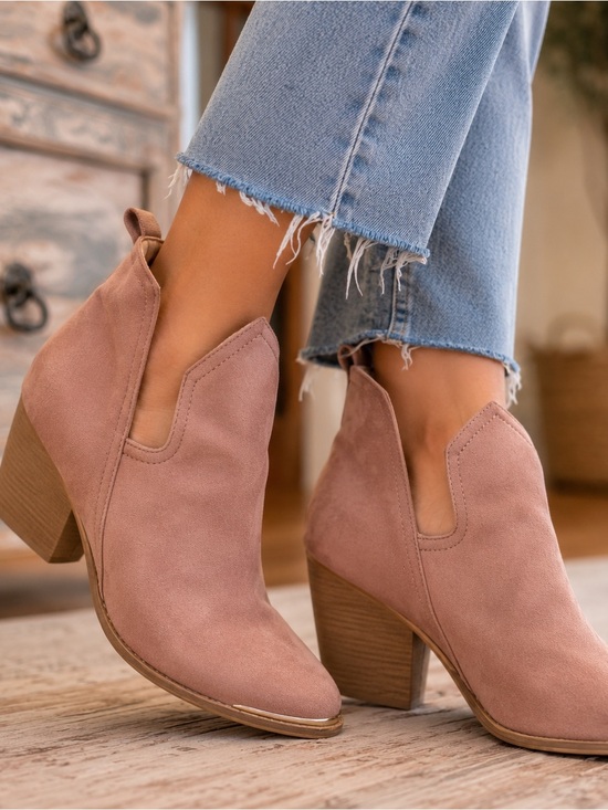 Mi.iM Shoes - Mi.iM Blush Pink Suede Ankle Booties Block Heel Western Size 7 1/2